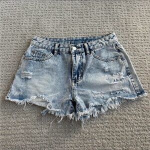SHEIN Light Blue Distressed Denim Cutoff Shorts